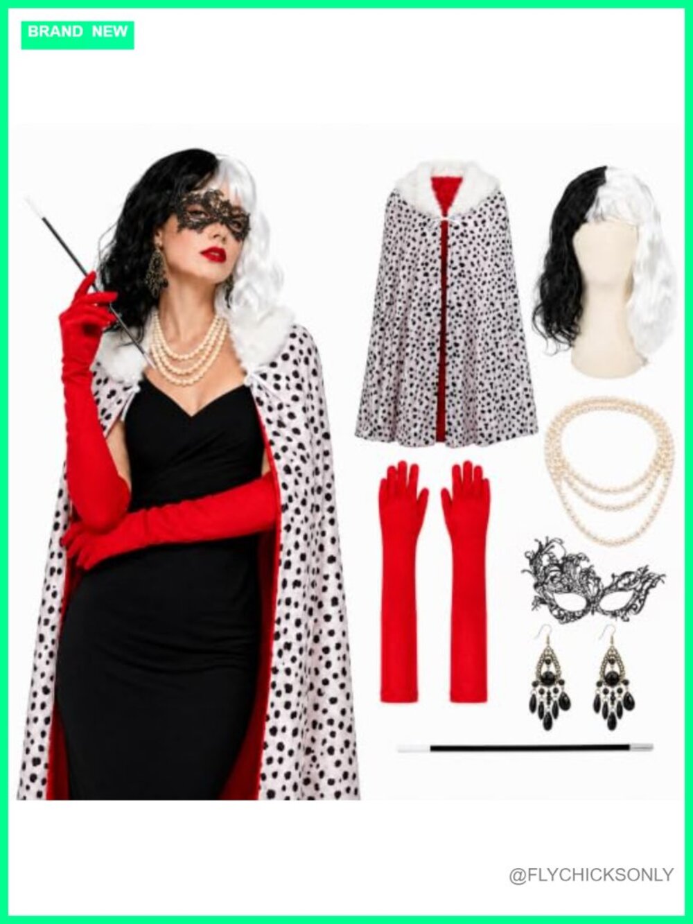 Women's Villain Cosplay Costume Set with Wig, Gloves, Pearl Necklace & Mask